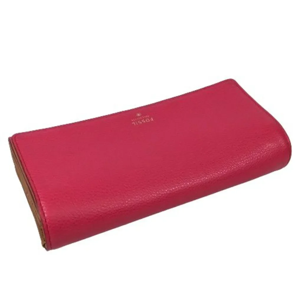 Fossil Women's Pink Fuchsia Leather Large Tri-fold Phone Clutch Wallet Organizer